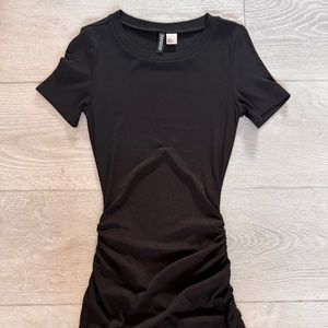 H&M Divided Women's Black Short Sleeve Tie Ruched Bodycon Mini Dress Size XS